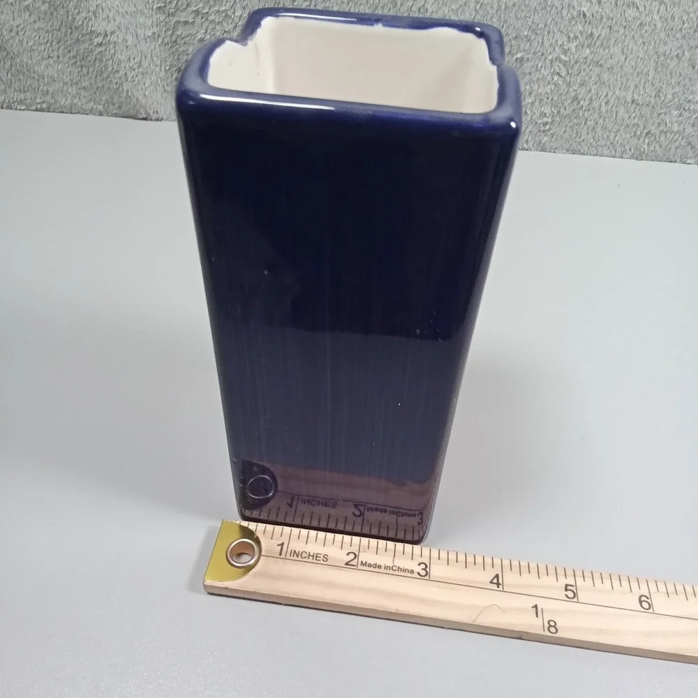 FTD Cobalt Blue Ceramic Bud Vase‎ Whimsical Leaf Spiral Flower Wavy Rim Thailand